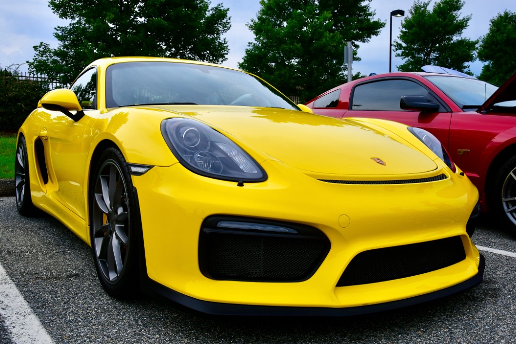 Bright Yellow Porsche GT4
