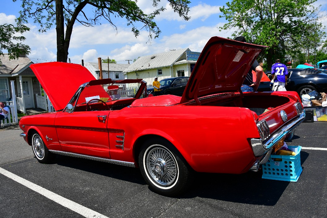 Rear Profile View of a Candyapple Red 1966 Ford Mustang Convertible