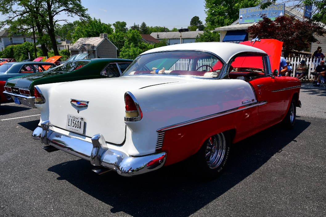 Rear Profile on the Red and White Chevy Bel Air