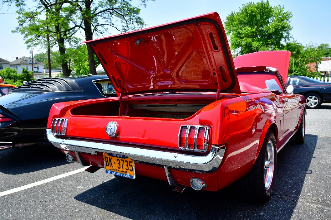 Rear Profile of a Candyapple Red 1966 Ford Mustang