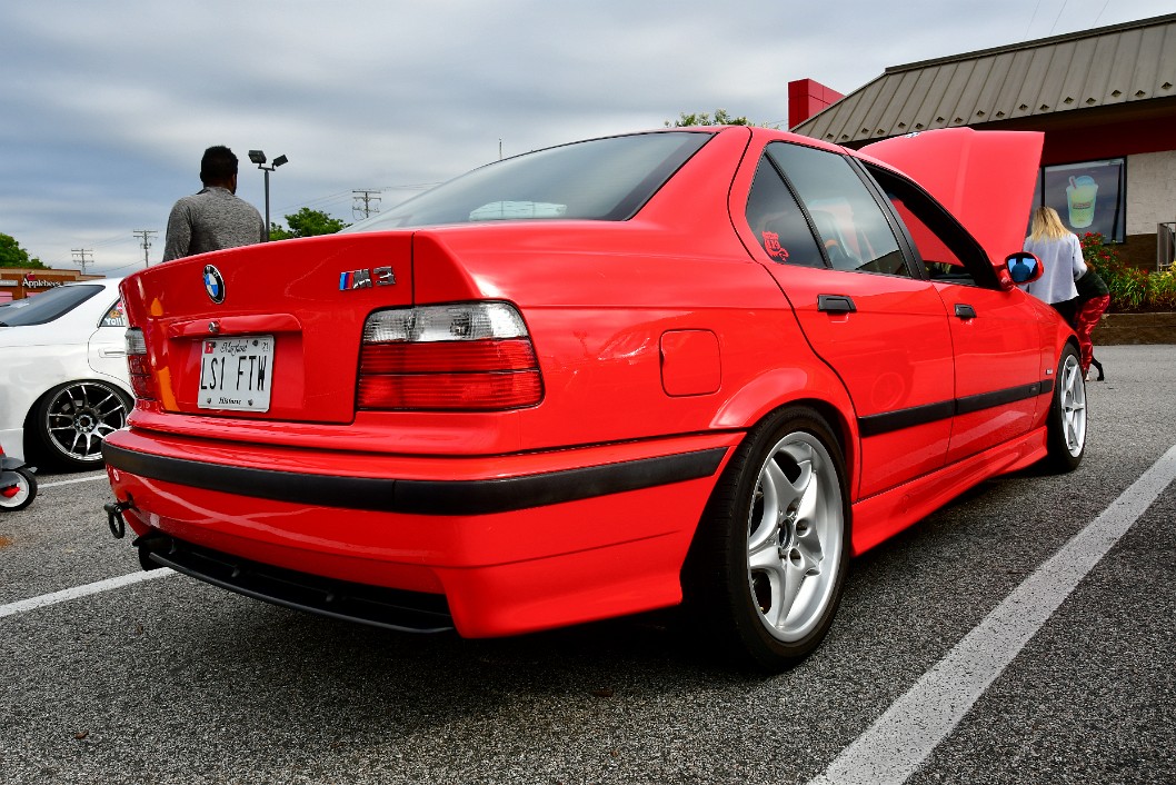 Rear Profile of the Red BMW M3