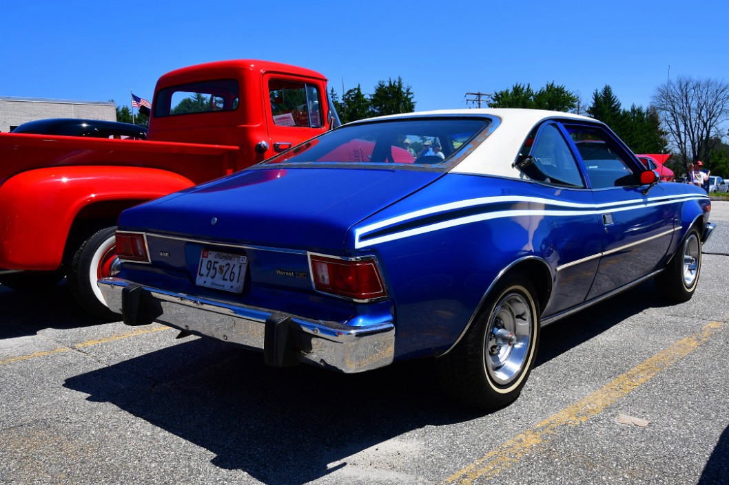 Right Rear Profile View of a Blue 1974 AMC Hornet X