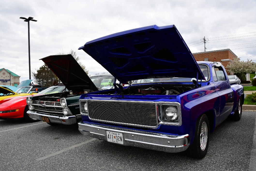 Hood Up on a 1976 Chevy C-10 Pickup Truck