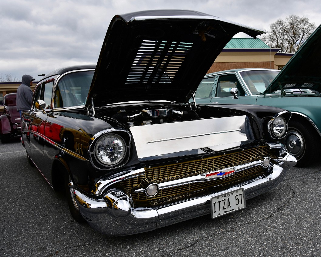 Low 1957 Chevy Bel Air in Black and Chrome