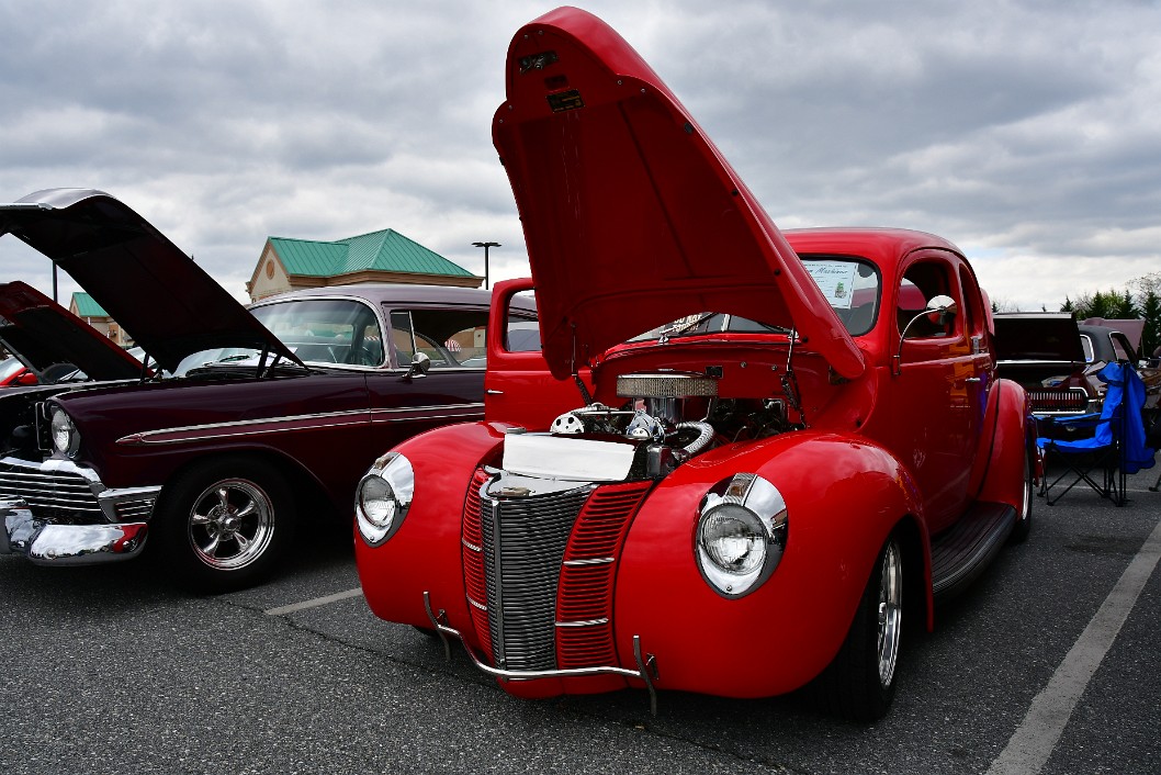 Font Profile of a Red 1940 Ford Coupe