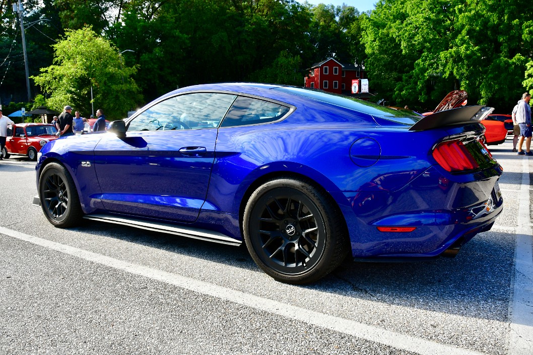 Rear Side Profile on a Blue Ford Mustang
