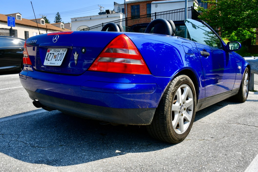 Rear Side View of a Mercedes SLK 230 in Blue