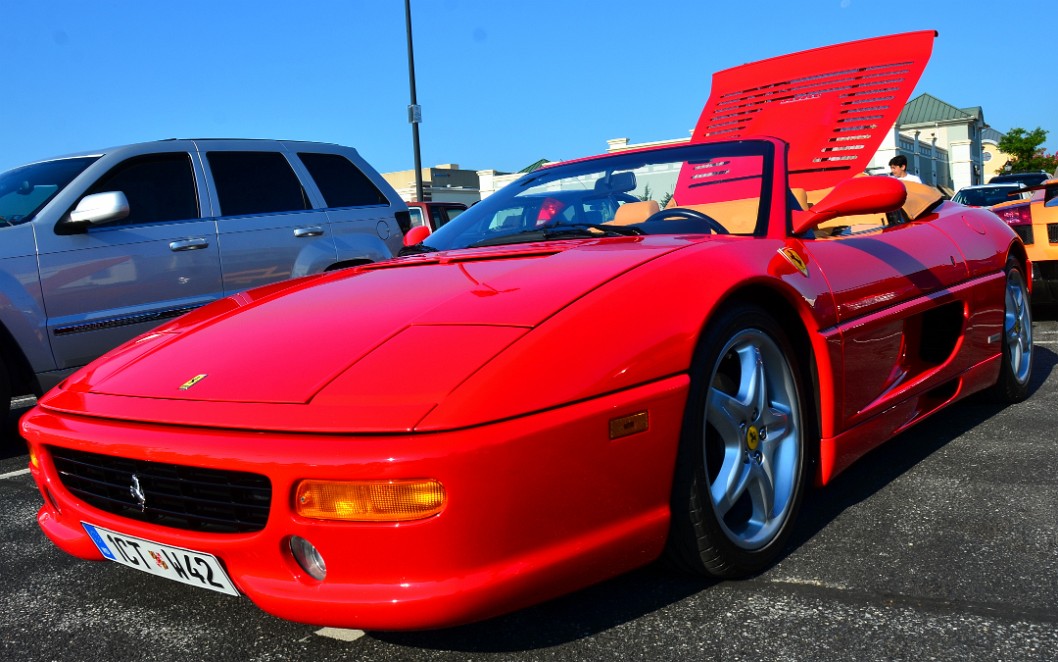Bright Red Ferrari F355 Spider With Hood Up Bright Red Ferrari F355 Spider With Hood Up