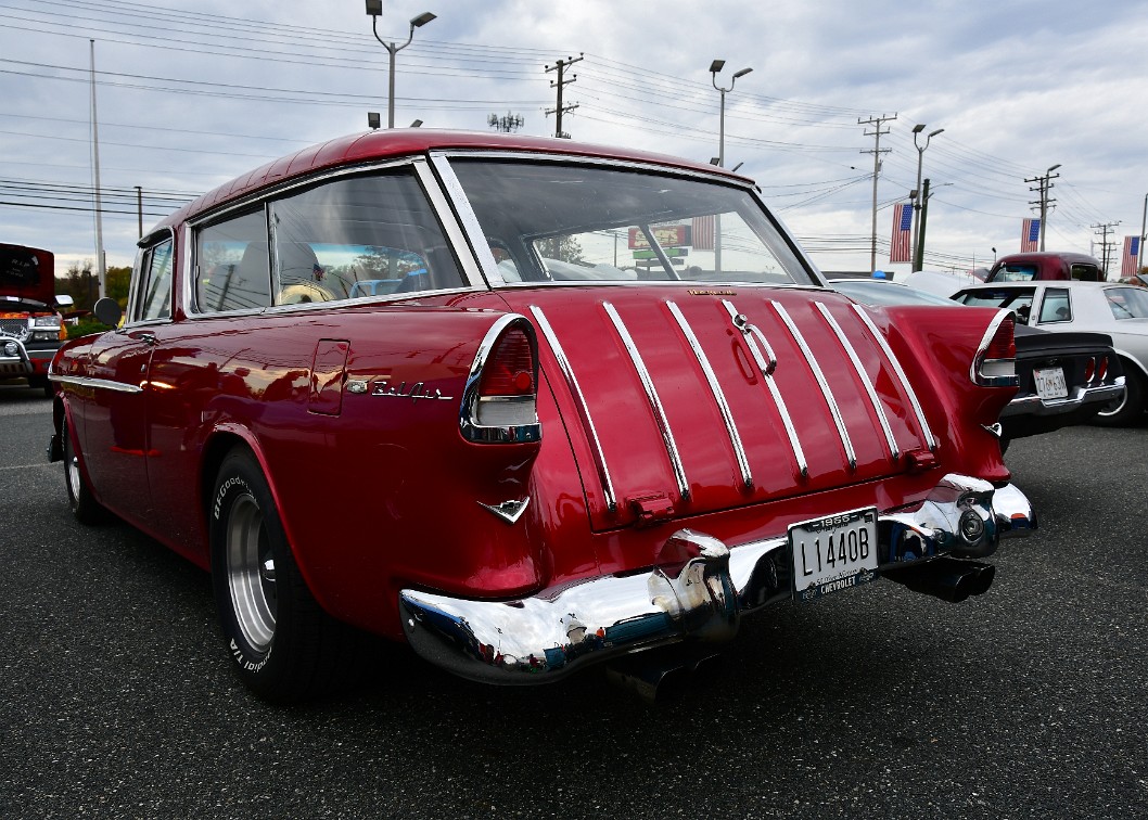 Rear Side View of a 1955 Red Chevy Nomad