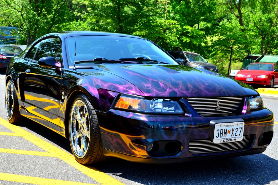 Flames of Blue and Purple on a Mustang Cobra Flames of Blue and Purple on a Mustang Cobra