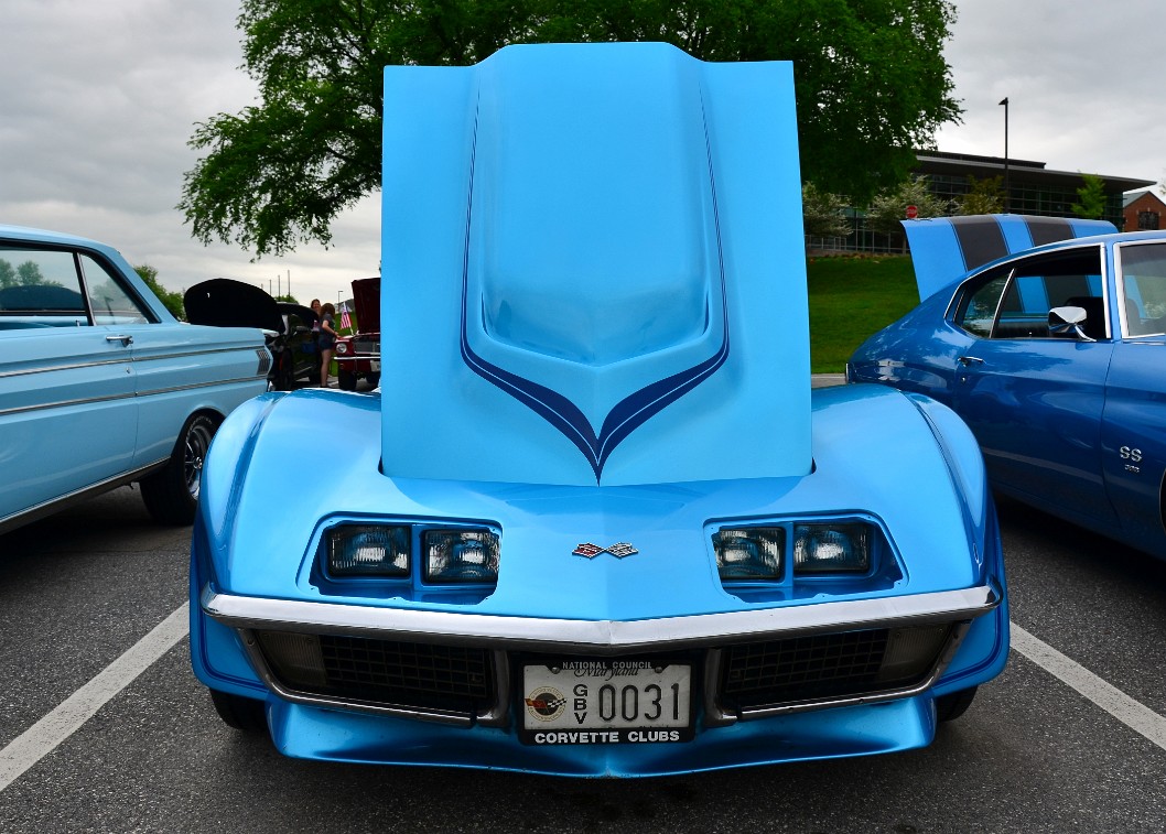 Head-On View of a 1971 Chevy Corvette With Great Blue Curves Head-On View of a 1971 Chevy Corvette With Great Blue Curves