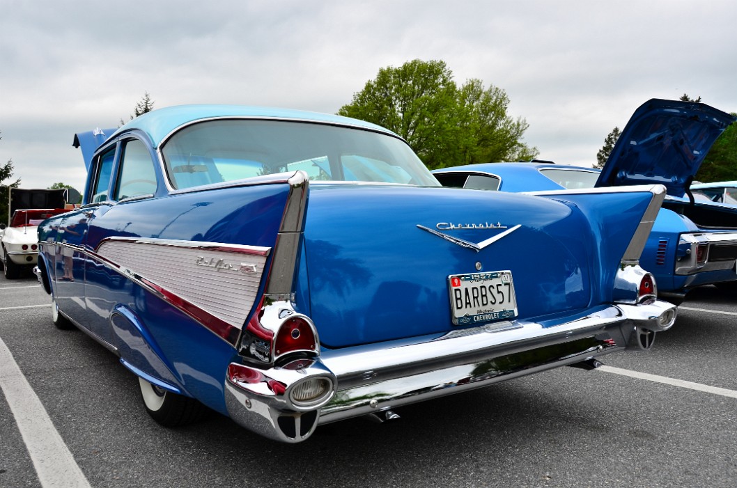 Rear Profile of a Slick Blue 1957 Chevy 210 Rear Profile of a Slick Blue 1957 Chevy 210