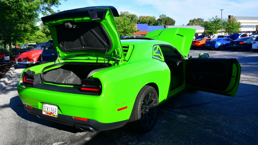 Rear Side View on the Bright Dayglo Green Dodge Hellion
