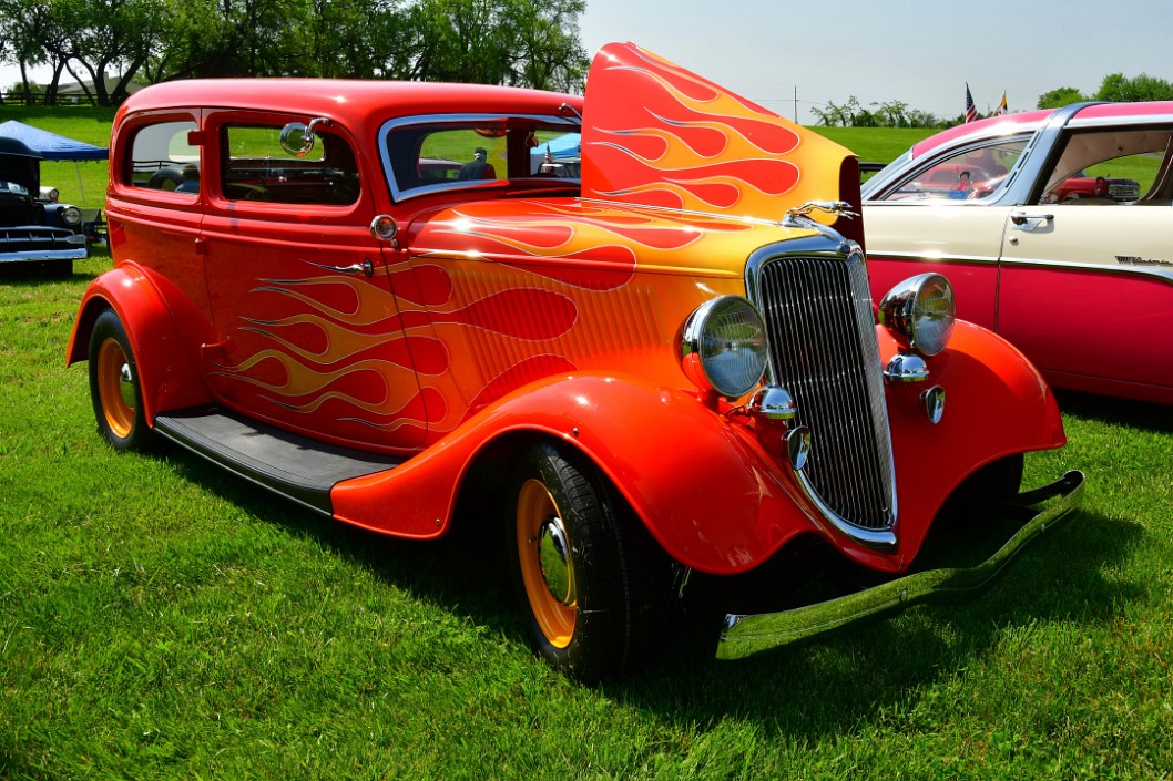 1934 Ford Sedan in Yellow Flames